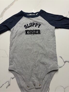 Baby Osh Kosh Kids 'Sloppy Kisser' Grey and Navy One-Piece Bodysuit